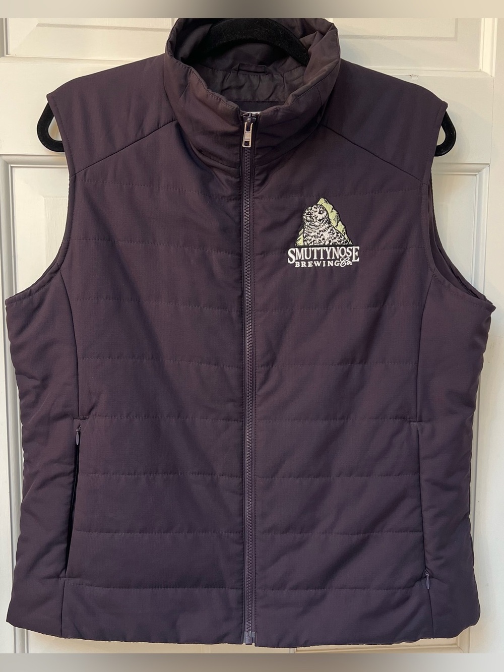 Port Authority Quilted Vest, Dark Plum Smuttynose Brewing Co Logo, Pockets,Sz L